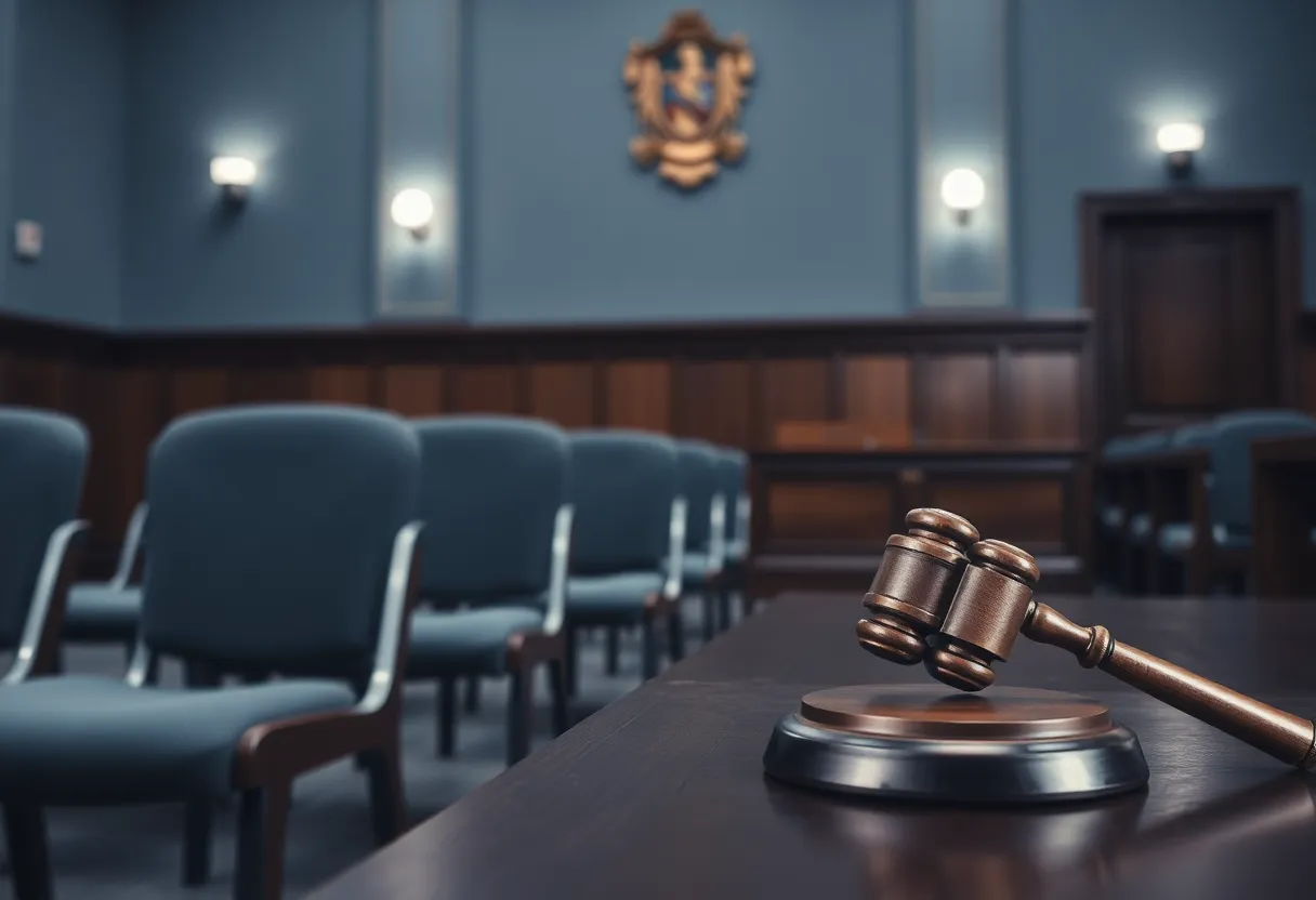 Symbolic courtroom setting reflecting justice and consequences