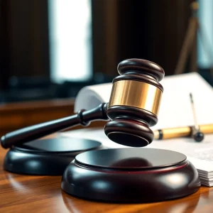 Courtroom scene representing the legal victory for Harvard University regarding funding.