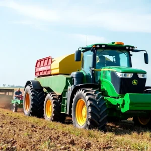 Modern agricultural equipment in a farm field in operation