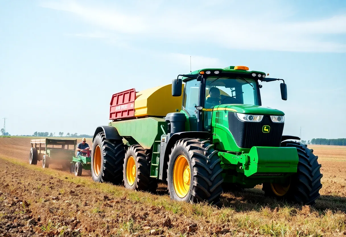 Modern agricultural equipment in a farm field in operation