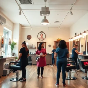 All-female barber team providing haircuts in a welcoming environment