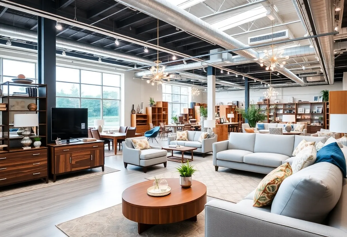 Interior of Flipsies Furniture's new location showcasing stylish furniture