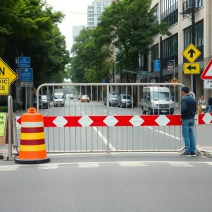 Installation of a gate on a public street near Vulcan Park in Birmingham