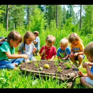 Children exploring nature at Birmingham's Gross Out Camp
