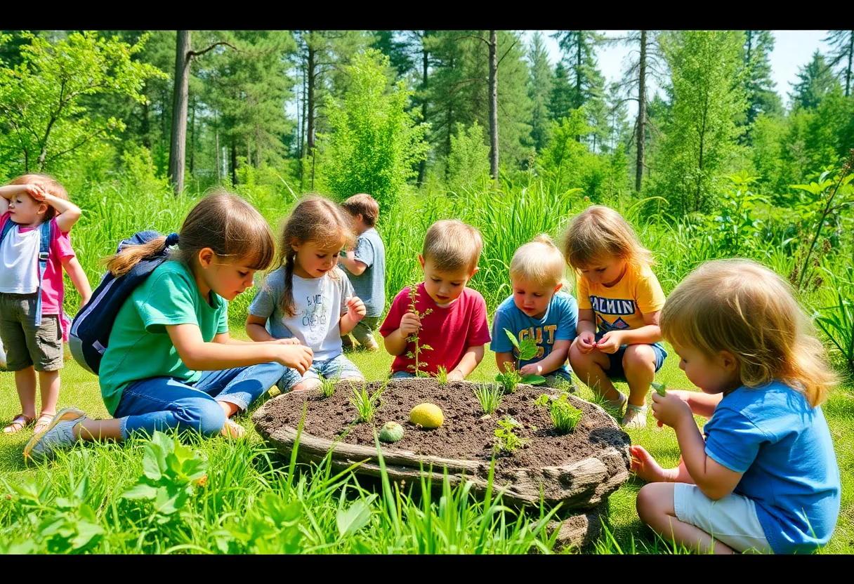 Children exploring nature at Birmingham's Gross Out Camp