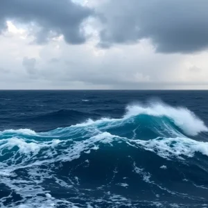 Stormy ocean waves indicating the arrival of Hurricane Kiko