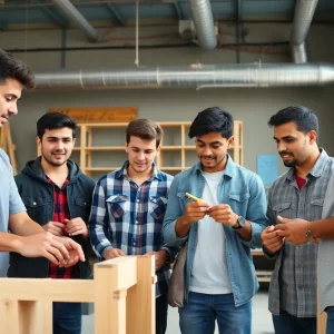 Young men participating in a skilled trades training program