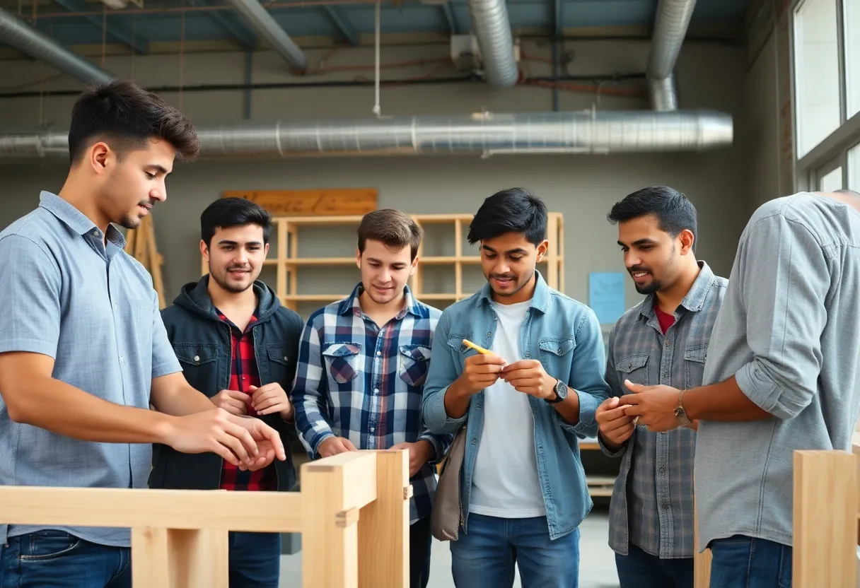 Young men participating in a skilled trades training program