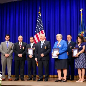 Ceremony for the Presidential Medal of Freedom award with U.S. flag