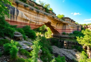 Natural Bridge showcasing sandstone and iron ore deposits