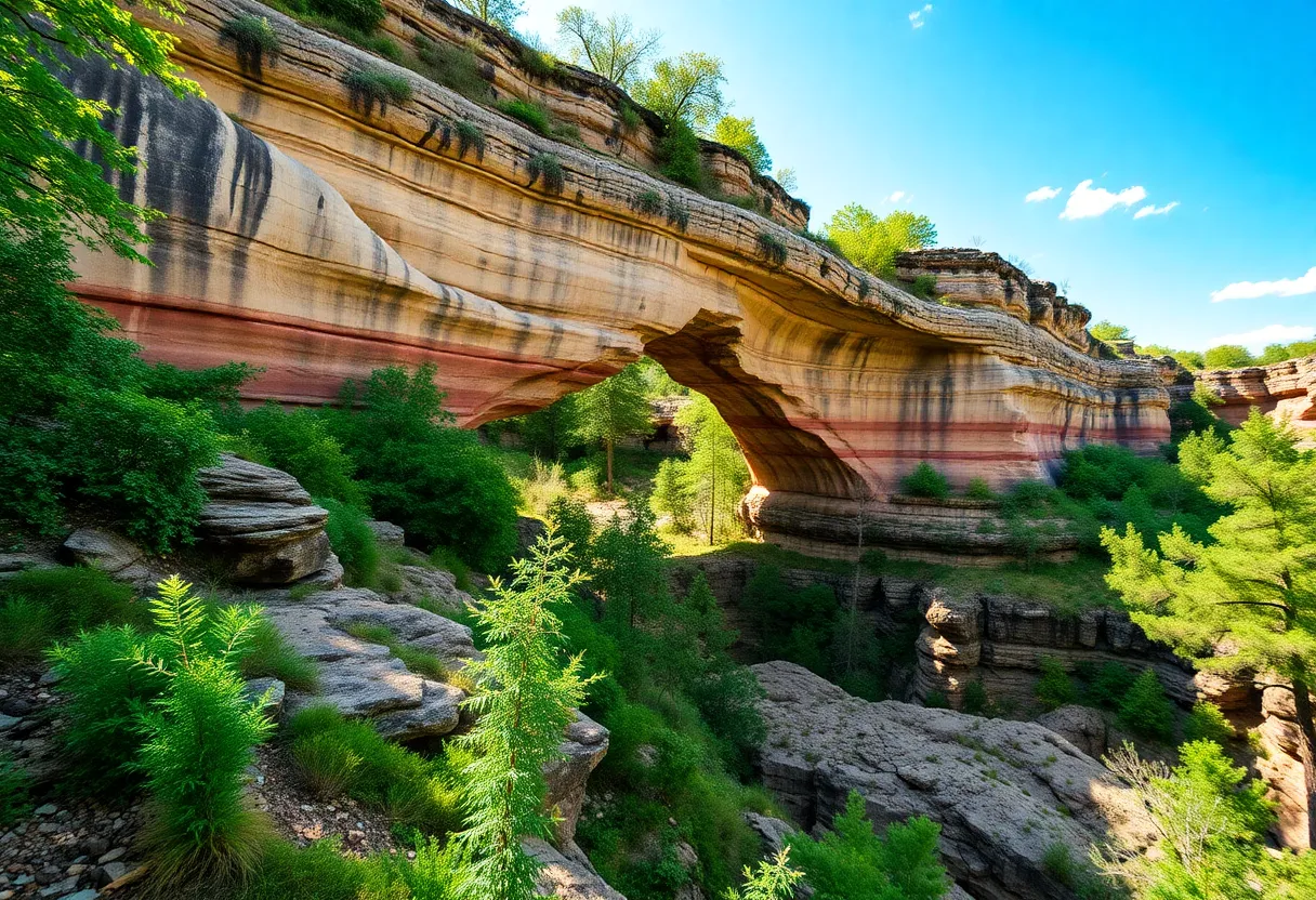 Natural Bridge showcasing sandstone and iron ore deposits