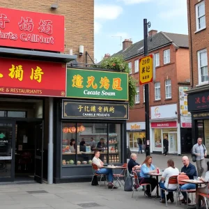 Newly opened Chinese restaurants in Birmingham with people enjoying meals outside.