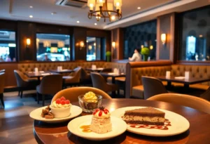 Interior of Nightcap Dessert Lounge with desserts on display