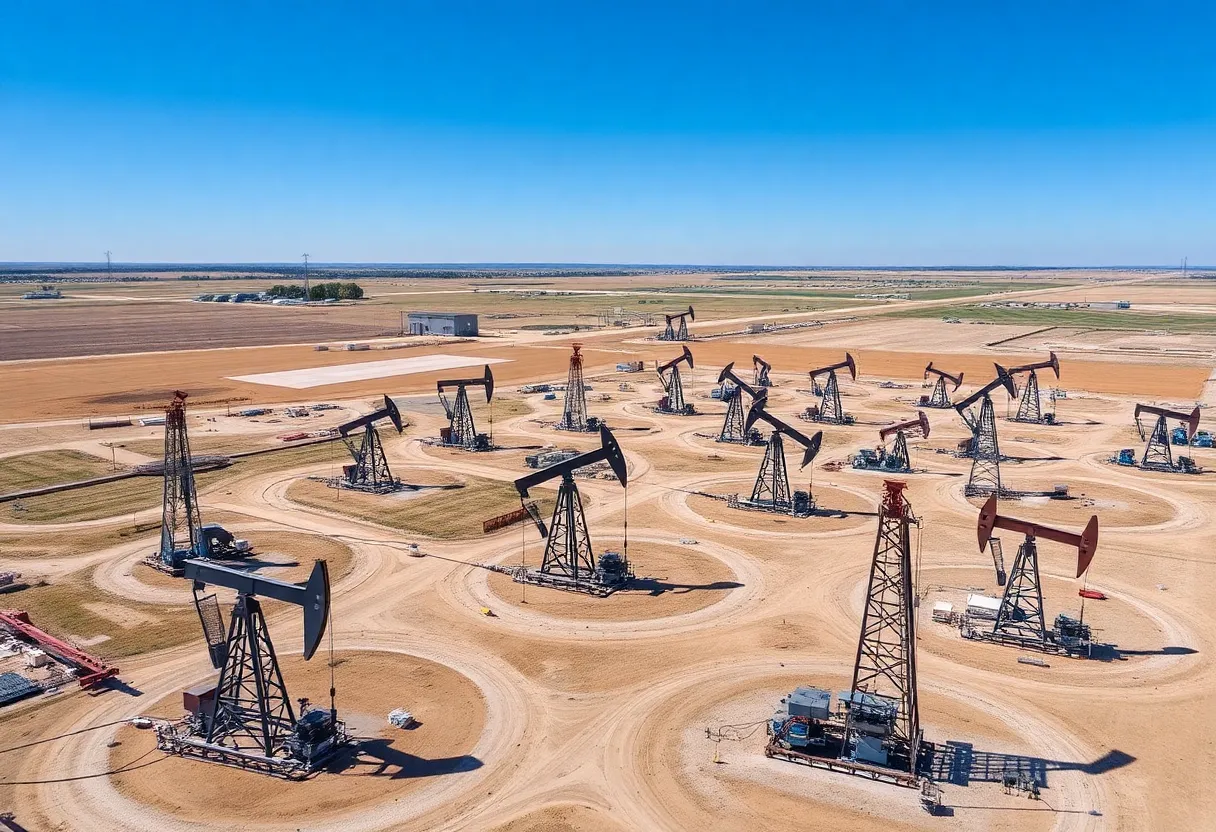 Aerial view of oil wells in Oklahoma representing energy expansion.
