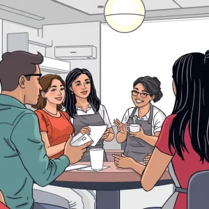 Restaurant staff participating in a training session about religious accommodations.