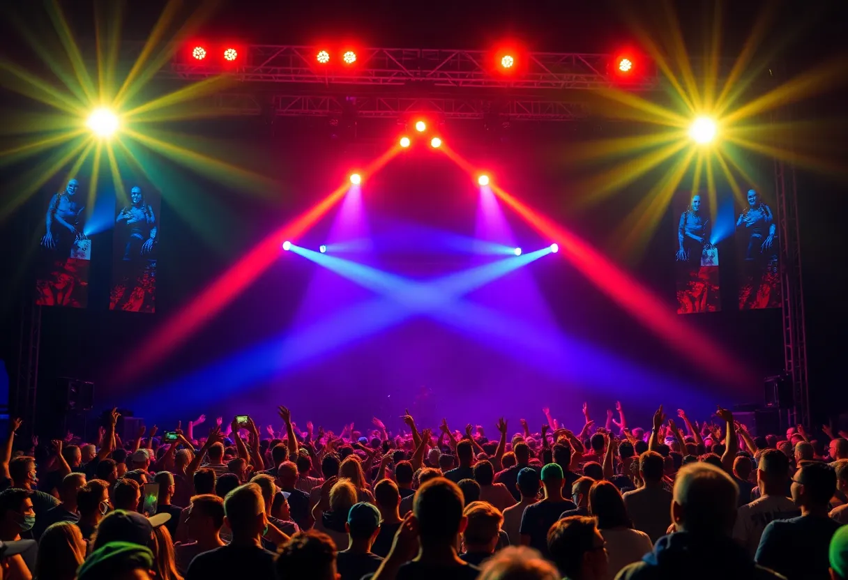 Crowd enjoying Phish concert at Coca-Cola Amphitheater.