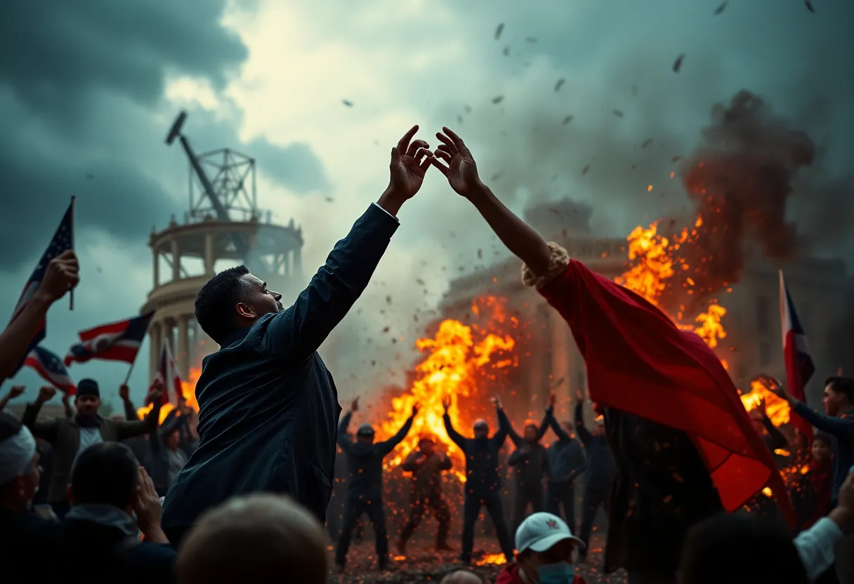 Artistic representation of political conflict and tension.