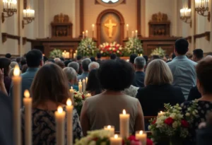 Congregation gathered for prayer service in church
