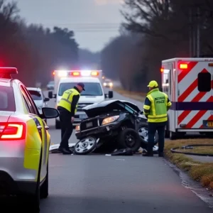 Emergency responders at a car accident scene