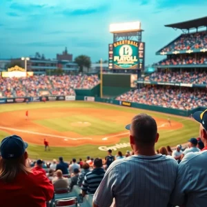 Baseball playoff game with fans cheering