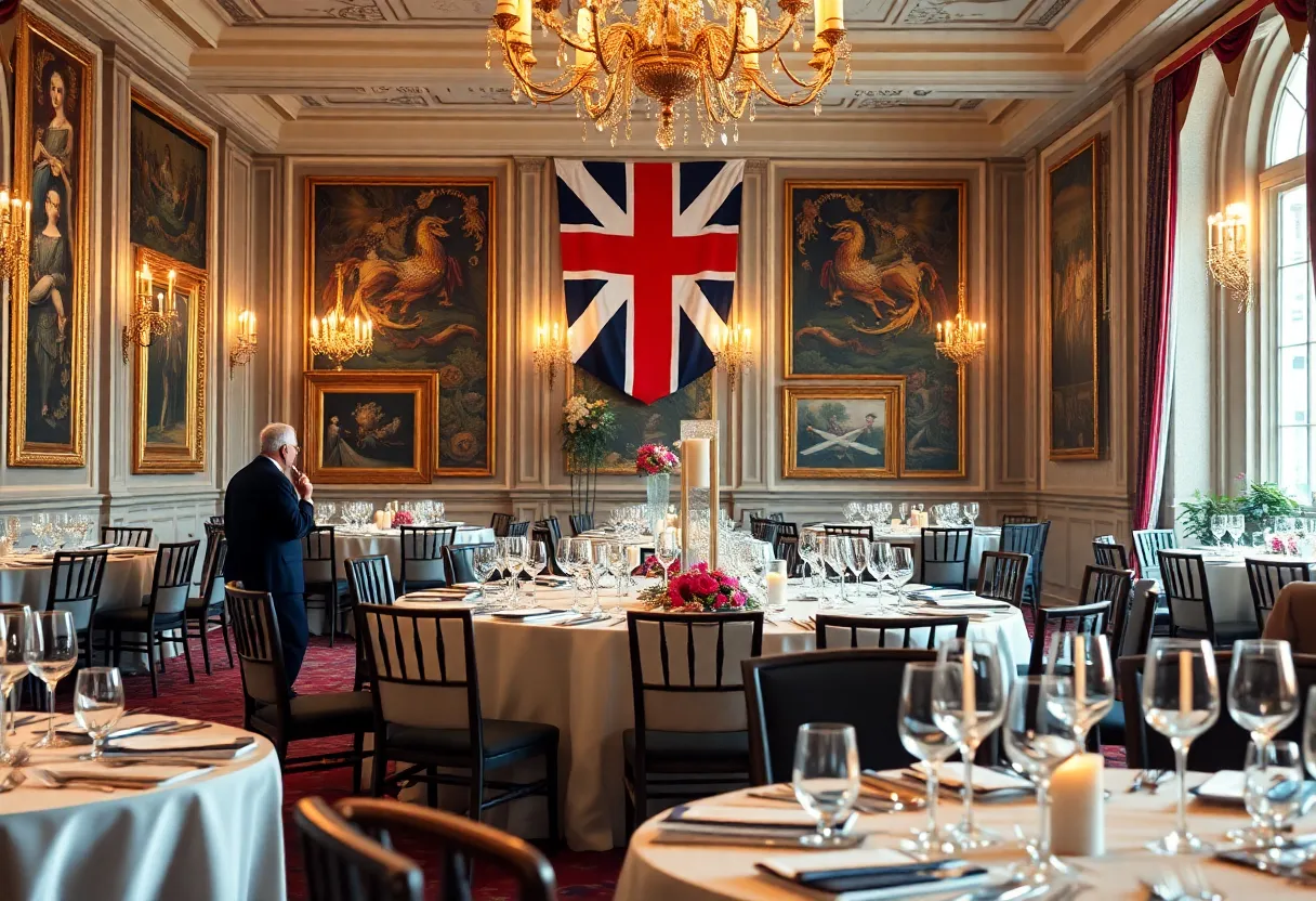 Set table for state dinner at Windsor Castle