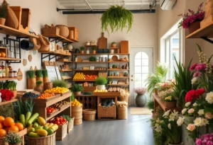 Interior of Stone Hollow Farmstead's new retail location with fresh produce