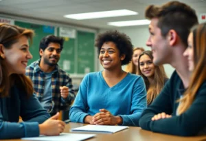 Students participating in a political discourse in a high school classroom.
