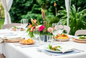 Dinner setup showcasing local sustainable dishes in Birmingham.