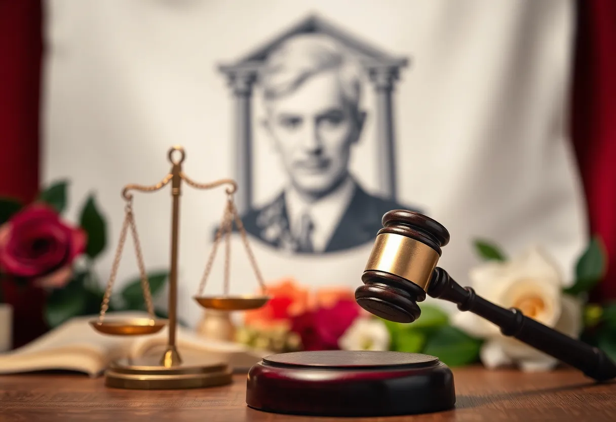 A tribute with gavel and scales of justice for Teresa Tanner Pulliam