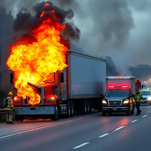 Truck fire on Interstate 65 with emergency responders
