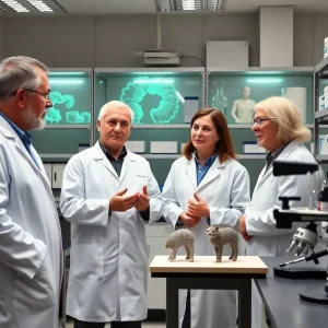 Researchers in a laboratory studying aging