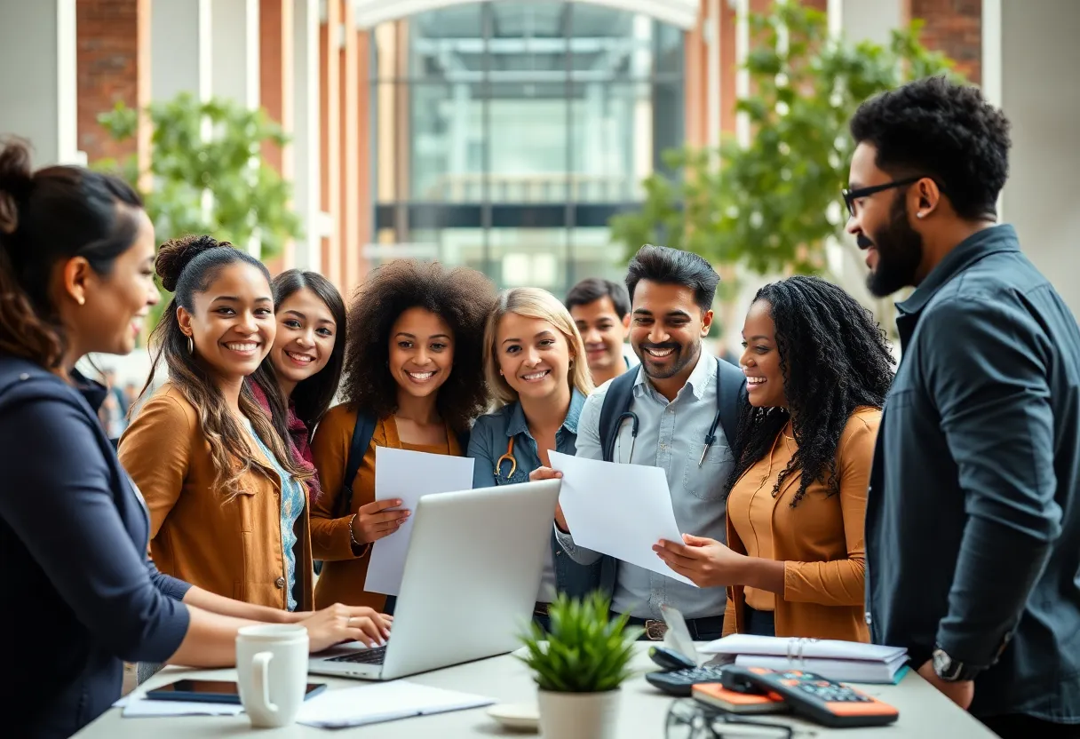 Employees collaborating on the UAB campus