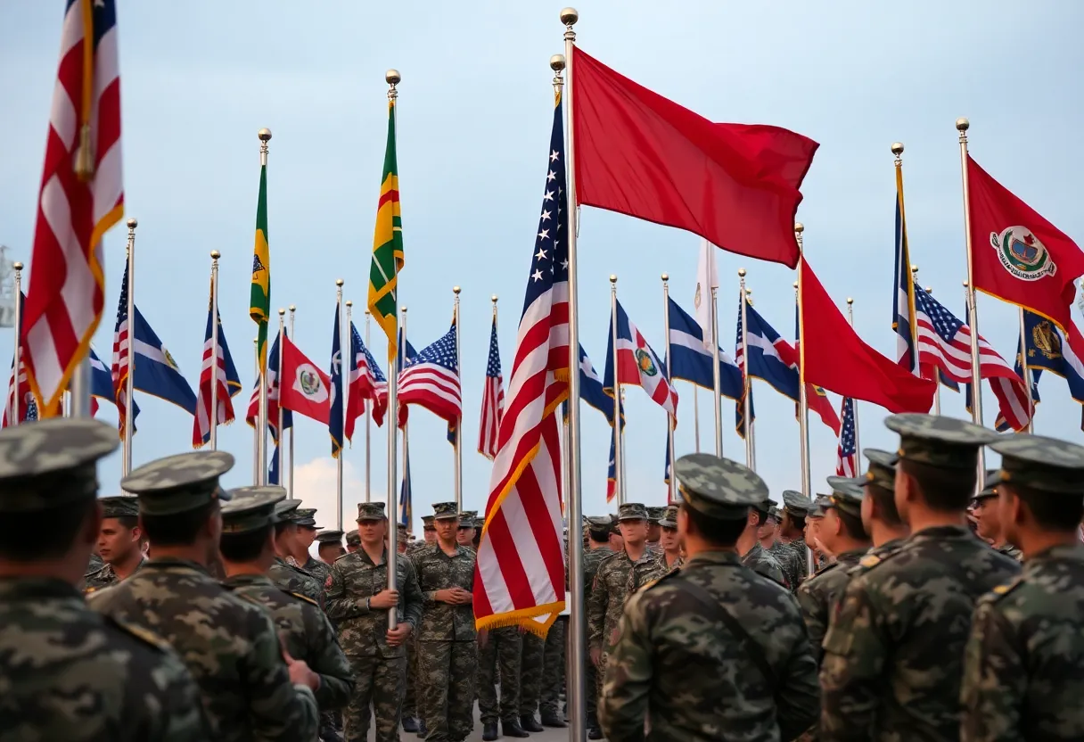 West Point academy flags during a ceremony