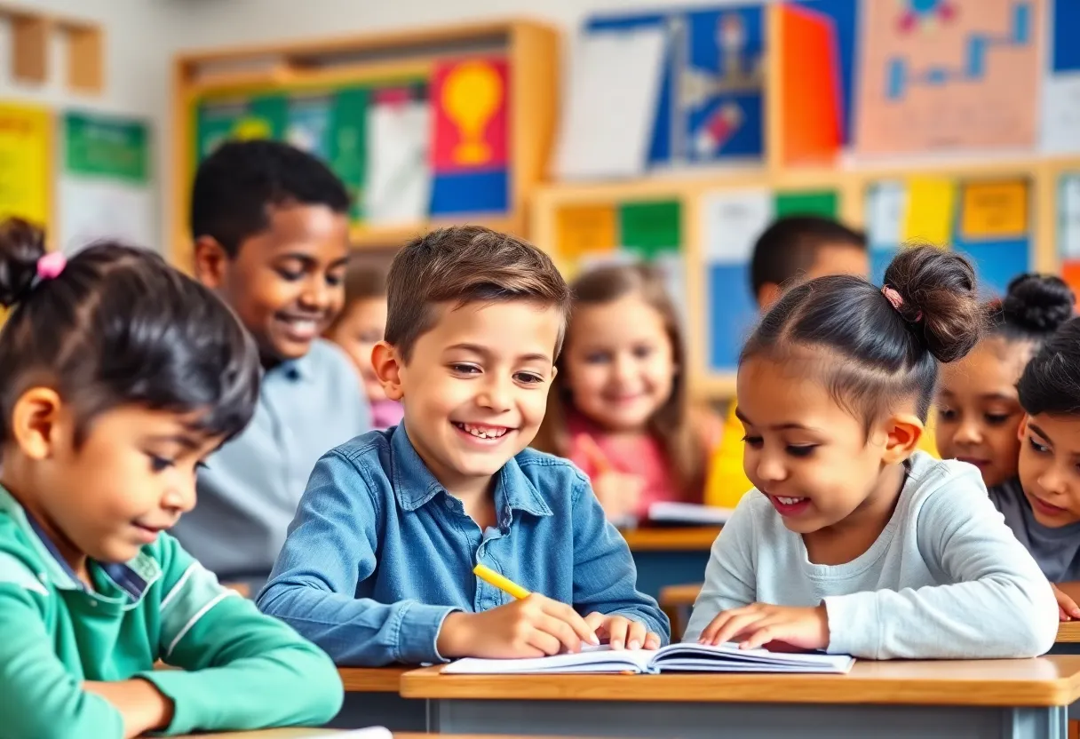 Students in a diverse classroom benefiting from educational support in Alabama