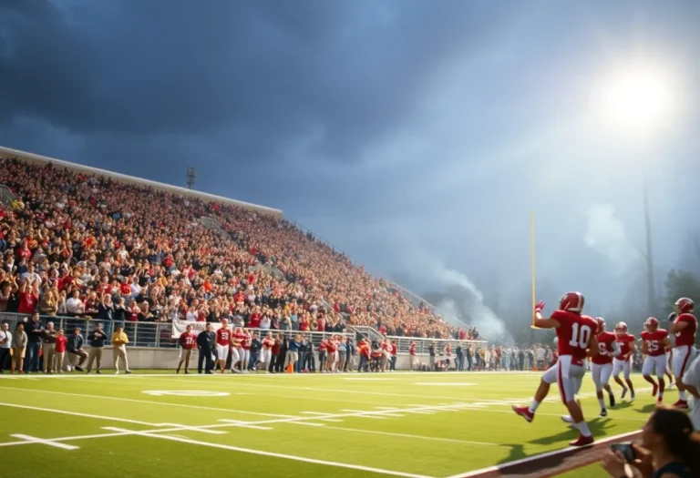 Crowd cheering at Alabama State football game