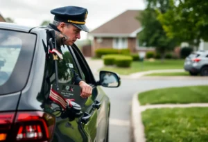 Police officer inspecting a vehicle for break-in prevention