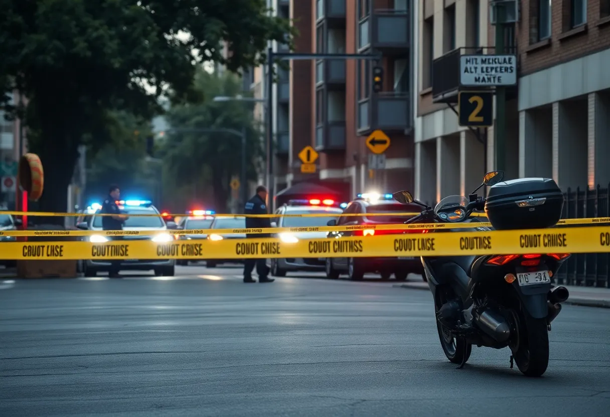 Police investigating a crime scene in Birmingham with a motorcycle present
