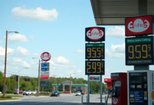 Gas station in Birmingham, AL showing current prices