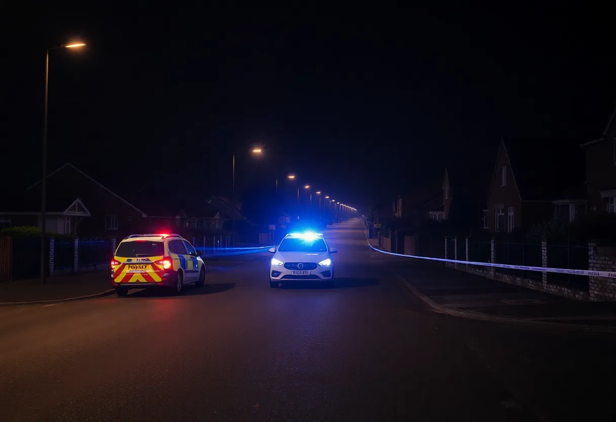 Police car lights at a crime scene in Birmingham