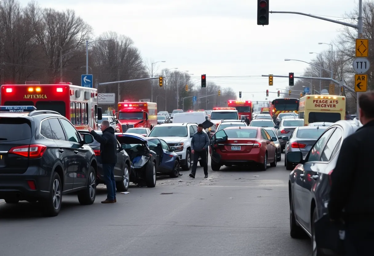 Emergency response at a multi-vehicle crash scene in Birmingham, Alabama