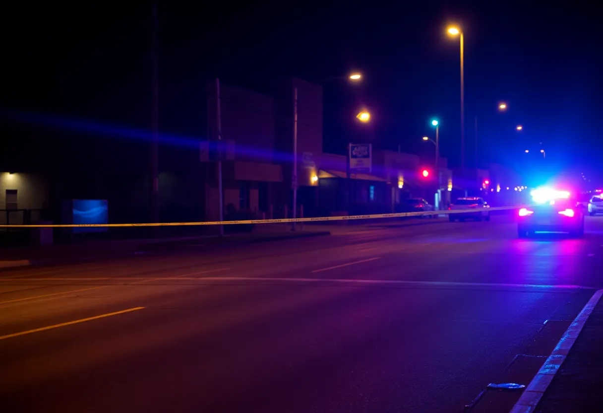Police lights at a crime scene in Birmingham Alabama after shooting