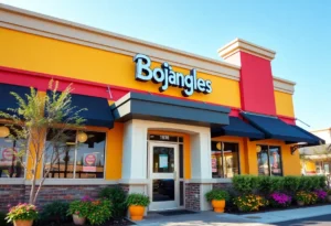 Bojangles restaurant in Pelham, Alabama, with inviting entrance and signage.