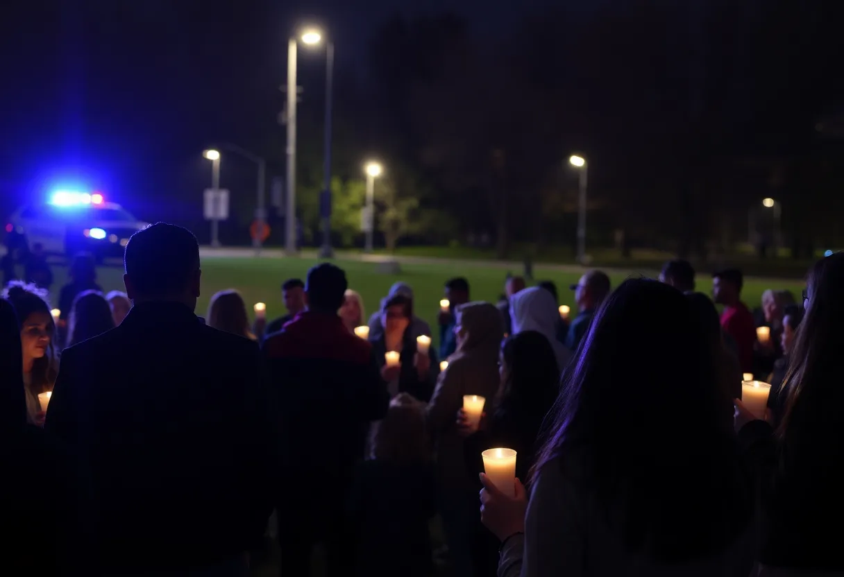 Community members gathering with candles for shooting victims