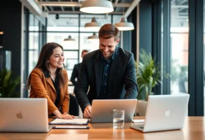 Dynamic consulting team collaborating in an office environment