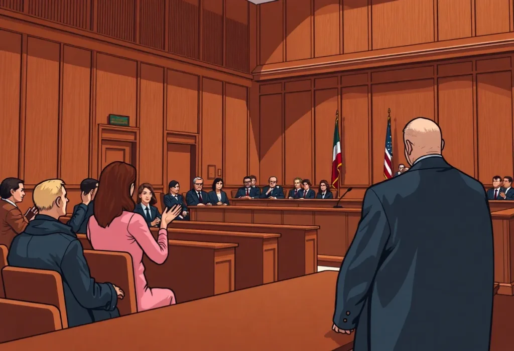 Courtroom with jury and judge during a trial
