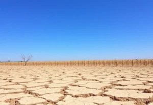 Dry cracked earth and wilted crops in Alabama due to drought