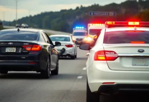 Police patrol unit and sedans involved in a crash