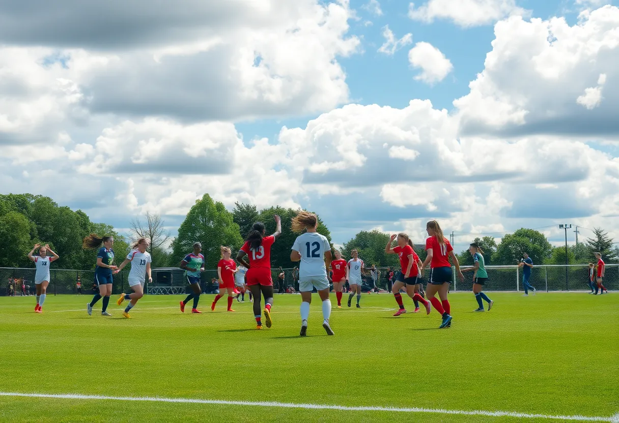 ECU Women's Soccer team competing on the field