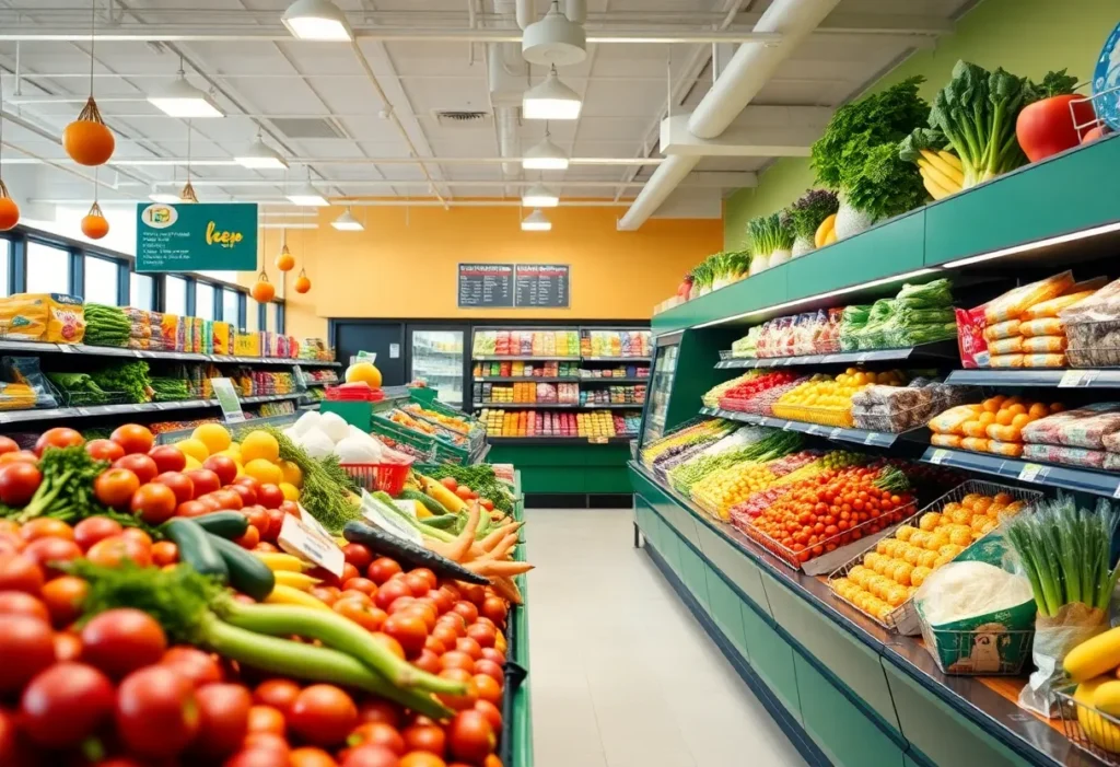 Interior view of the grocery store at Huffman Middle School showcasing fresh produce.