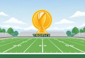 Football field with Heisman Trophy logo at John Carroll Catholic High School